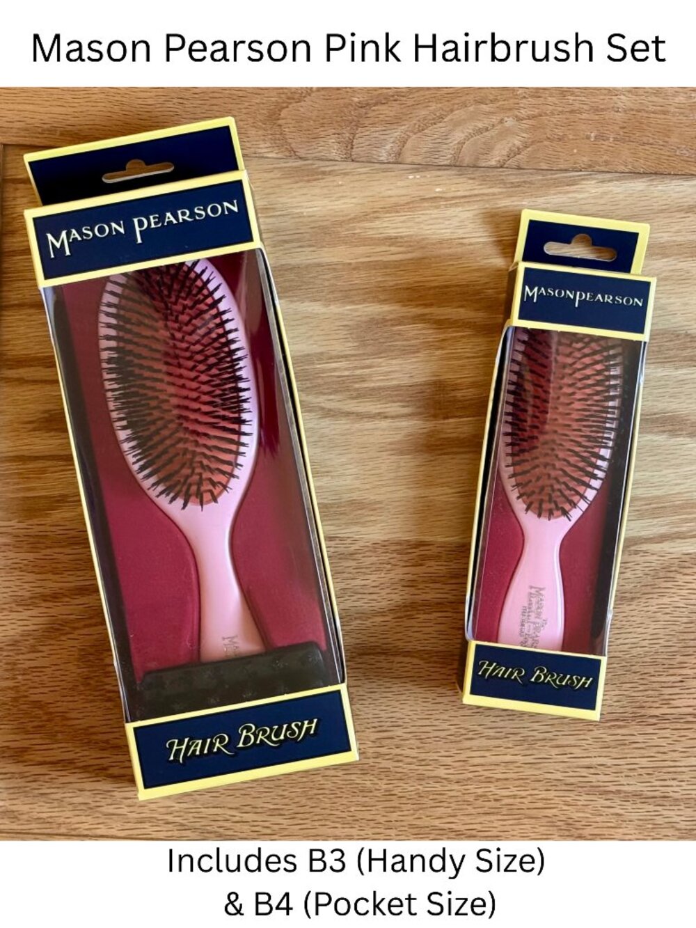 Mason Pearson Pink Hairbrush Set: Includes B3 Handy & B4 Pocket Boar Bristle